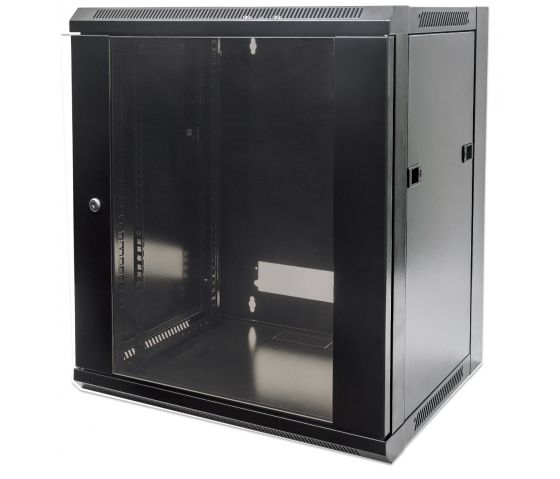 19 inch wandkast MHT101 met glazen deur - 6U hoogte - 450 mm diep - flatpack - zwart