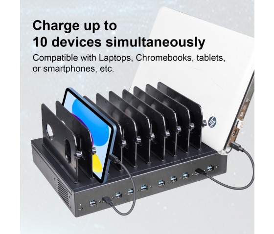 10 port Dual Charge USB-A/USB-C 1000W ladestation - sort