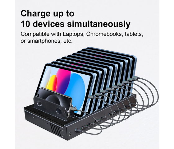 10 port Dual Charge USB-A/USB-C 1000W ladestation - sort