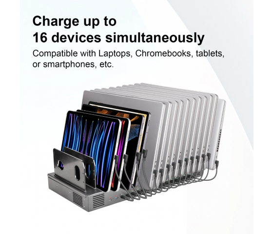 16 port USB-C 1000W charging station - black
