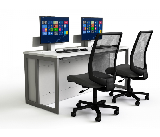 Computertafel P1 met 2 elektrische pop-up monitorbehuizingen - 140 (B) x 70 (D) cm