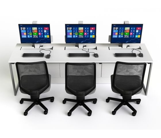 Computer table P1 with 3 electric pop-up monitor housings - 240 (W) x 70 (D) cm