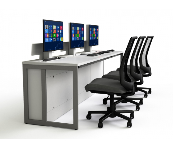 Mesa de ordenador P1 con 3 armarios eléctricos para monitor - 240 (ancho) x 75 (fondo) cm