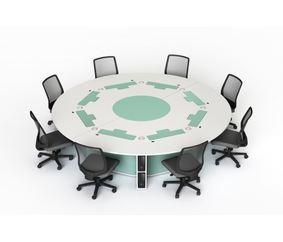 Mesa redonda de ordenador P1 para 8 personas con 8 pantallas eléctricas desplegables