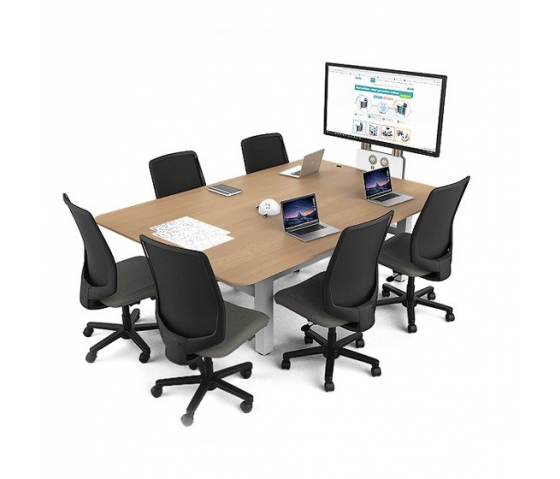 Team table HA in rectangular shape, height-adjustable, for max. 7 persons including powerDome