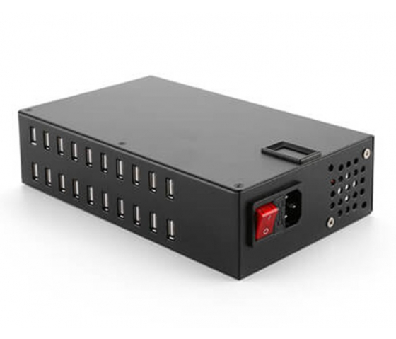 20 portów USB-A 12W biurkowy hub ładujący