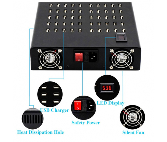 60 ports USB-A 10W desktop charging hub