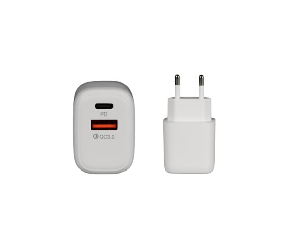 20w strømadapter med USB-A- og USB-C-stik