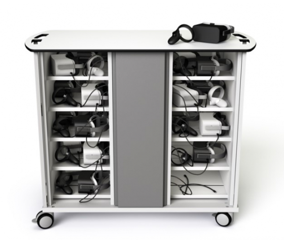 VR headset charging and synchronisation cart SYNCT-VR-16-C for 16 VR Headsets - digital code lock