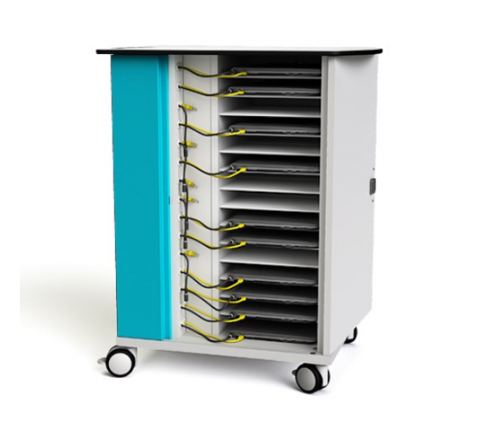 Laptop ethernet charging trolley NETTXS-LS-16 with soft start power management for 16 laptops - key lock
