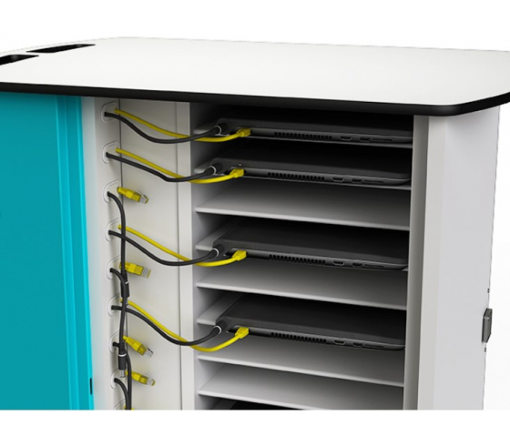 Laptop ethernet charging trolley NETTXS-LS-16 with soft start power management for 16 laptops - key lock