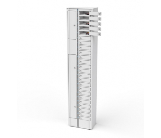 Armadietto di ricarica per smartphone Volt 1:1 USB-A VSP1-24S-UA-K% con cavi 3-in-1 per 24 smartphone - chiusura a chiave