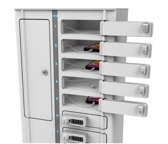 Armadietto di ricarica per smartphone Volt 1:1 USB-A VSP1-24S-UA-K% con cavi 3-in-1 per 24 smartphone - chiusura a chiave