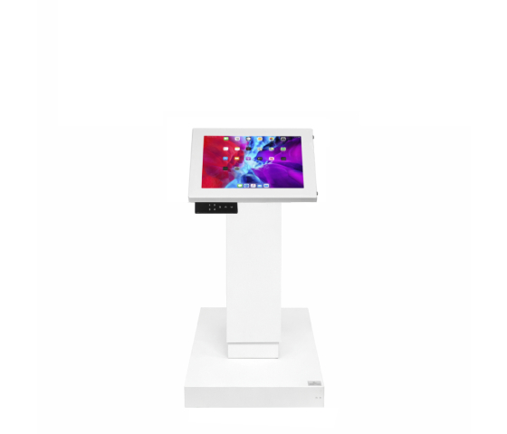 Electronically height adjustable tablet floor stand Suegiu Securo M for 9-11 inch tablets - white