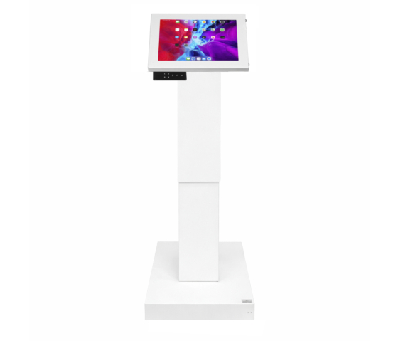 Electronically height adjustable tablet floor stand Suegiu Securo M for 9-11 inch tablets - white