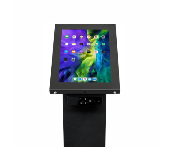 Elektronisch in hoogte verstelbaar tablet vloerstandaard Alti Basso Securo S voor 7-8 inch tablets – zwart