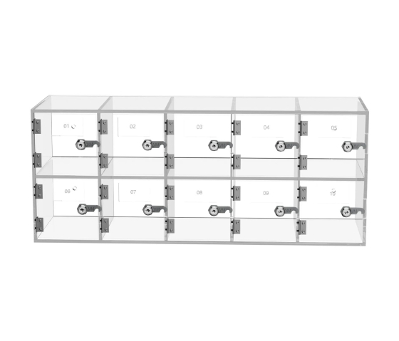 Compact phone locker with 10 compartments and unique locks