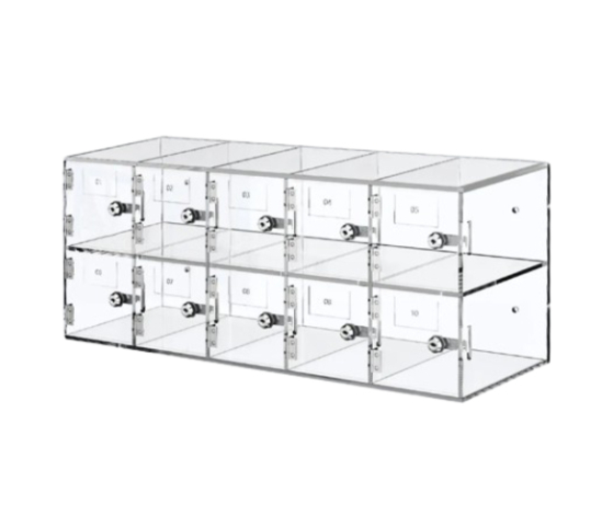 Compact phone locker with 10 compartments and unique locks