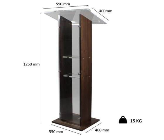 Acrylic/wood lectern Sapphire – walnut colour