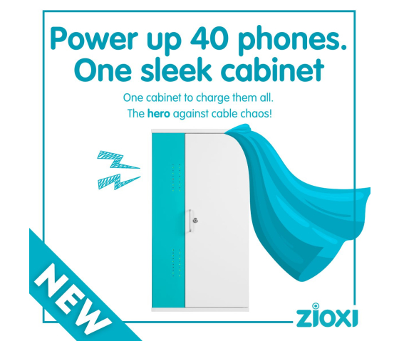 Zioxi wall-mounted charging cabinet for 40 smartphones including USB-C cables - wall mount - RFID Slot
