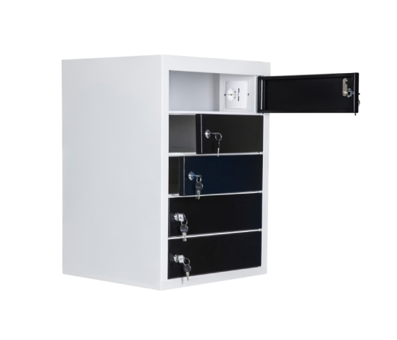 Compact charging locker BR5KLDESK Black for 15 mobile devices - USB & power outlet - key locks
