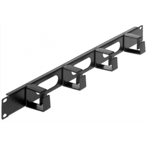 Panel de gestión de cables de 19" 1U con 4 anillas cortas - negro