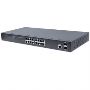 16-Poorts Gigabit Ethernet Web-Managed PoE+ Switch met 2 SFP-poorten - 374W PoE, Rackmount