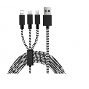 3 i 1 kabel med lightning-, mikro-USB- och USB-C-anslutning