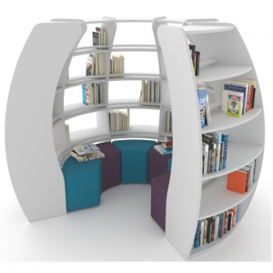 BookHive Estantería circular y zona de lectura