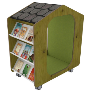 BookHut Bücherschrank und Leseplatz Holz-Effekt mit Ziegeldach