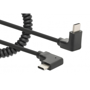 USB-C to USB-C cable with expandable curly cord - black