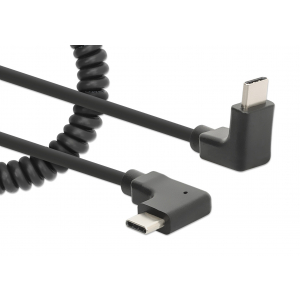 USB-C-auf-USB-C-Kabel mit verlängerbarem Spiralkabel - schwarz