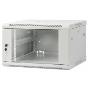 19 inch wandkast MHT135 met glazen deur - 6U hoogte - 600 mm diep - grijs