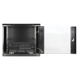 19 inch wandkast MHT146 met glazen deur - 9U hoogte - 450 mm diep - zwart