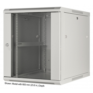 19 inch wandkast MHT137 met glazen deur - 12U hoogte - 450 mm diep - grijs