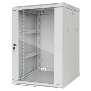 19 inch wandkast MHT143 met glazen deur - 15U hoogte - 600 mm diep - grijs
