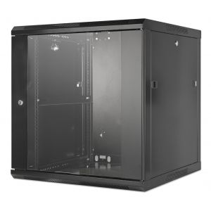 19 inch wandkast MHT138 met glazen deur - 12U hoogte - 600 mm diep - zwart