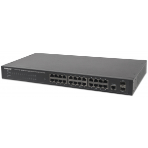 Switch PoE+ a 24 porte Gigabit Ethernet gestito via Web con 2 porte SFP - 370W PoE, montaggio a rack