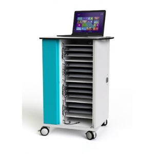 Laptop charging trolley CHRGT-LSE-16 with soft start power management for 16 laptops - key lock