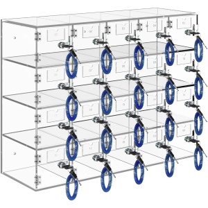 Compact phone locker with 20 compartments and unique locks