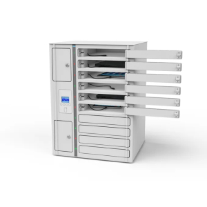 Zioxi Volt 1:1 charging locker for 10 tablets & laptops up to 14 inches – power sockets – RFID & Zioxi onView