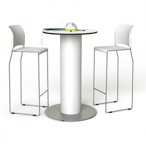 65 cm round extra-high corded charging table with 2 230V & 2 USB sockets