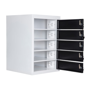 Compact charging locker BR5KLDESK Black for 15 mobile devices - USB & power outlet - key locks