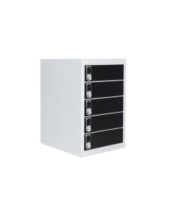 Compact taquilla de carga BR5DCSDESK Negro para 15 dispositivos móviles - USB y toma de corriente - cerraduras de código digital