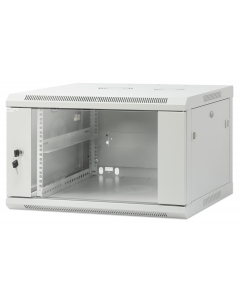 19 inch wandkast MHT135 met glazen deur - 6U hoogte - 600 mm diep - grijs