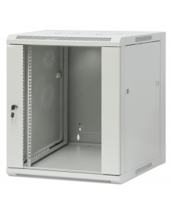 19 inch wandkast MHT118 met glazen deur - 12U hoogte - 600 mm diep - flatpack - grijs