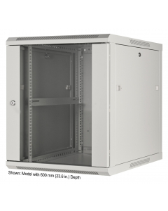19 inch wandkast MHT137 met glazen deur - 12U hoogte - 450 mm diep - grijs