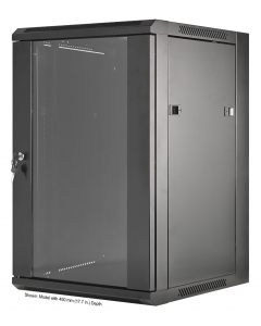 19-inch wall cabinet MHT125 with glass door - 15U height - 600 mm deep - flatpack - black