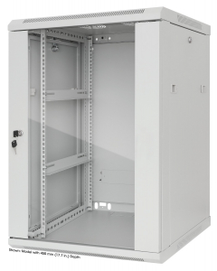 19 inch wandkast MHT143 met glazen deur - 15U hoogte - 600 mm diep - grijs