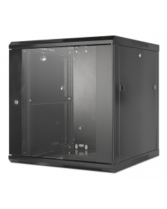 19 inch wandkast MHT138 met glazen deur - 12U hoogte - 600 mm diep - zwart